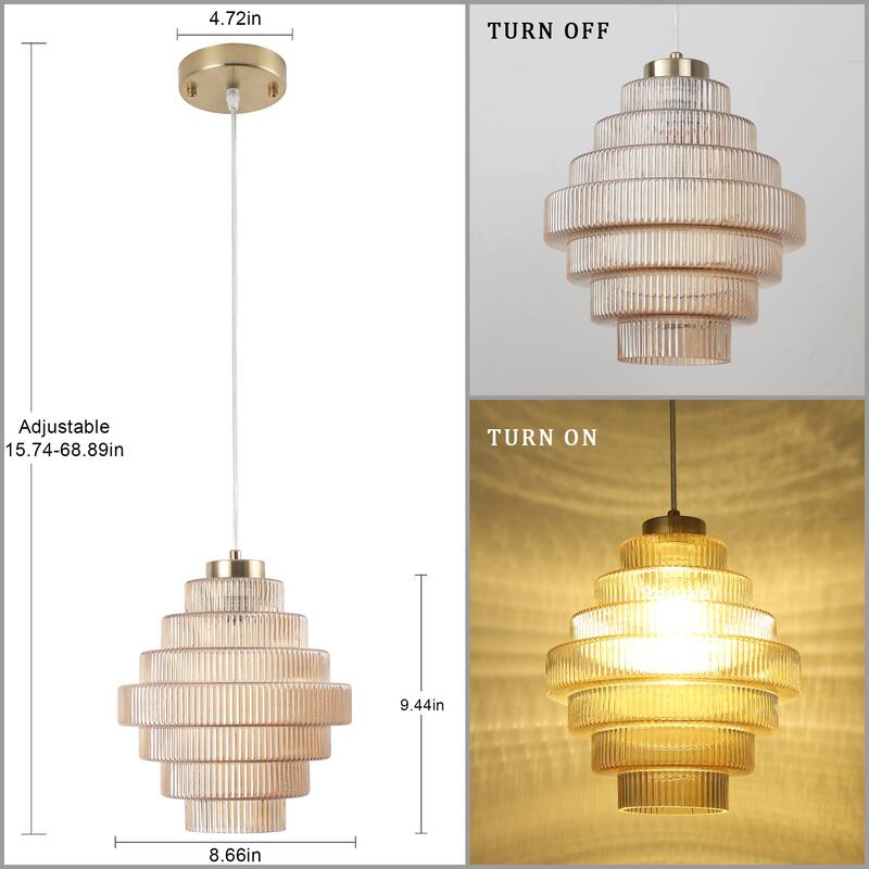 1-Light Classic Pendant Light with Glass Shade, Semi Flush Mount Chandelier for Dining Room Living Room Bedroom Kitchen