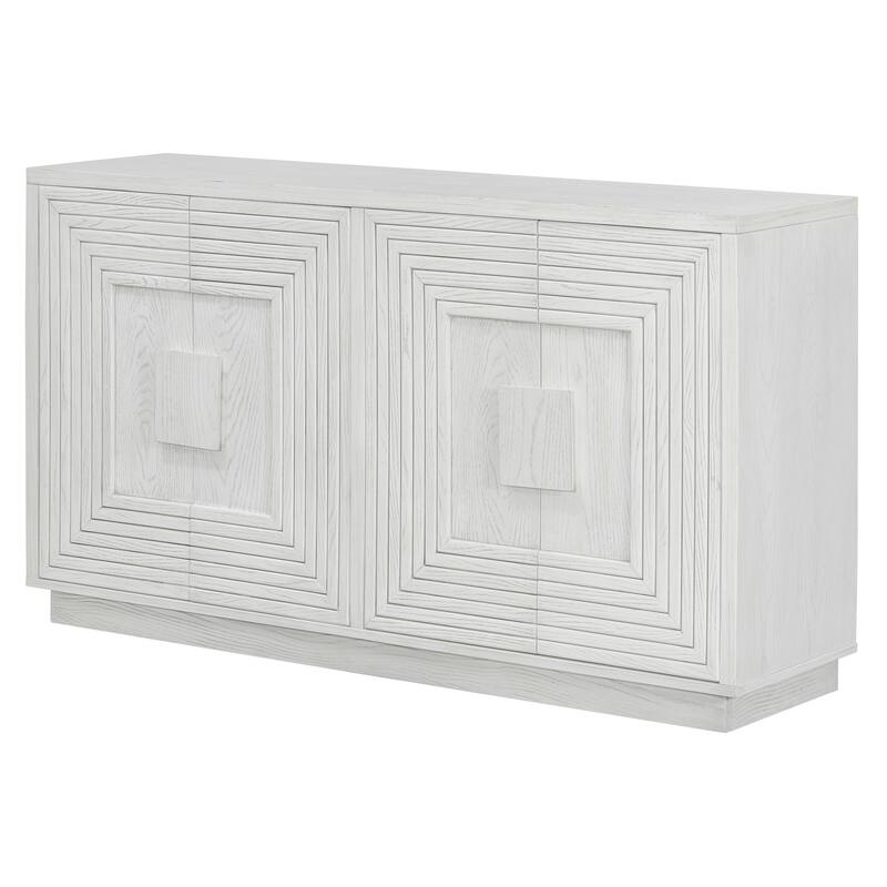 4 Door Classic Geometric Patterned Sideboard Cabinet with Adjustable Storage and Cable Management for Versatile Home Use