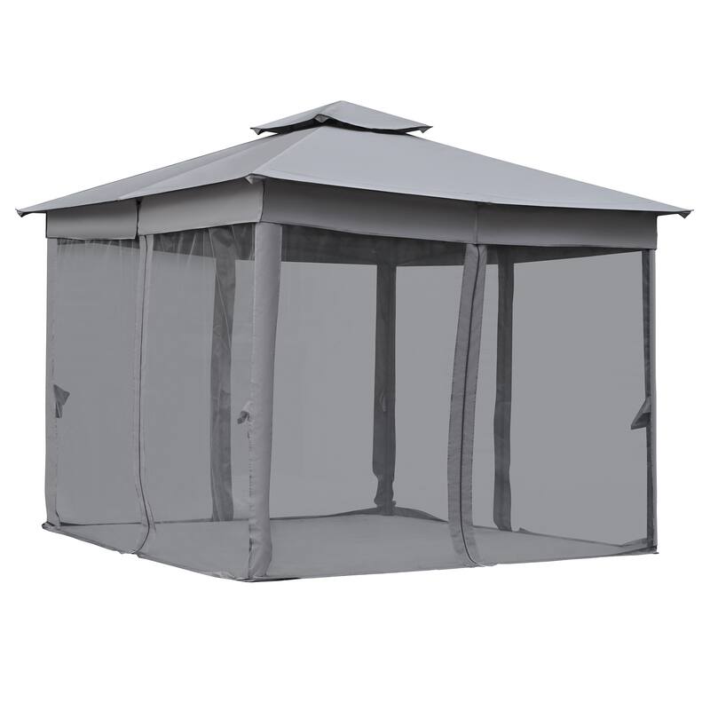 Patio Gazebo Tent with Double Roofs and Mosquito Netting for Backyard
