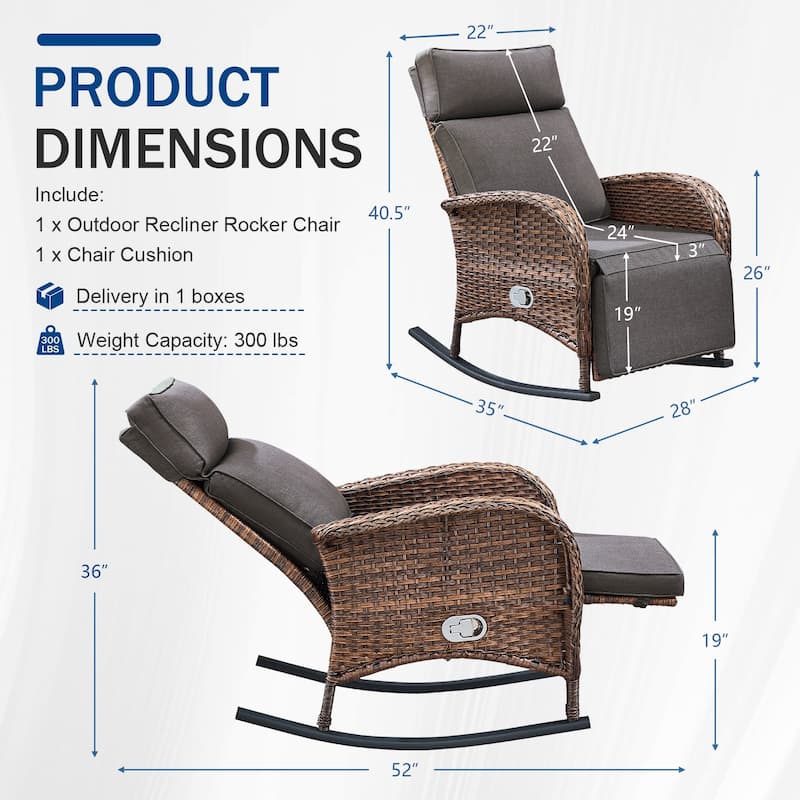 Pocassy Outdoor Curved Rocker Chaise Lounge Chairs with Side Table Set.