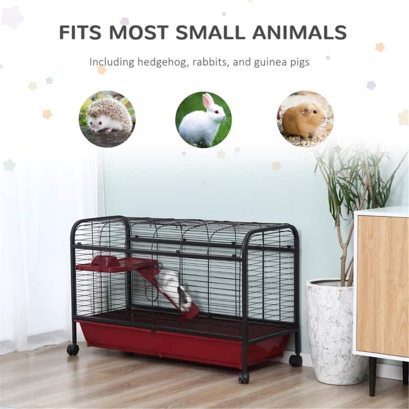 Red-Black Small Pet Cage with Powder Coated Tube Steel Finish and Stand - 41.5" L x 17.25" W x 26"H