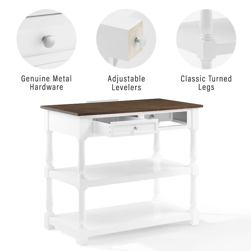 Kitchen Island Wood Top - Storage Island Cart, White/Dark Brown, 42" Wide, Transitional Design