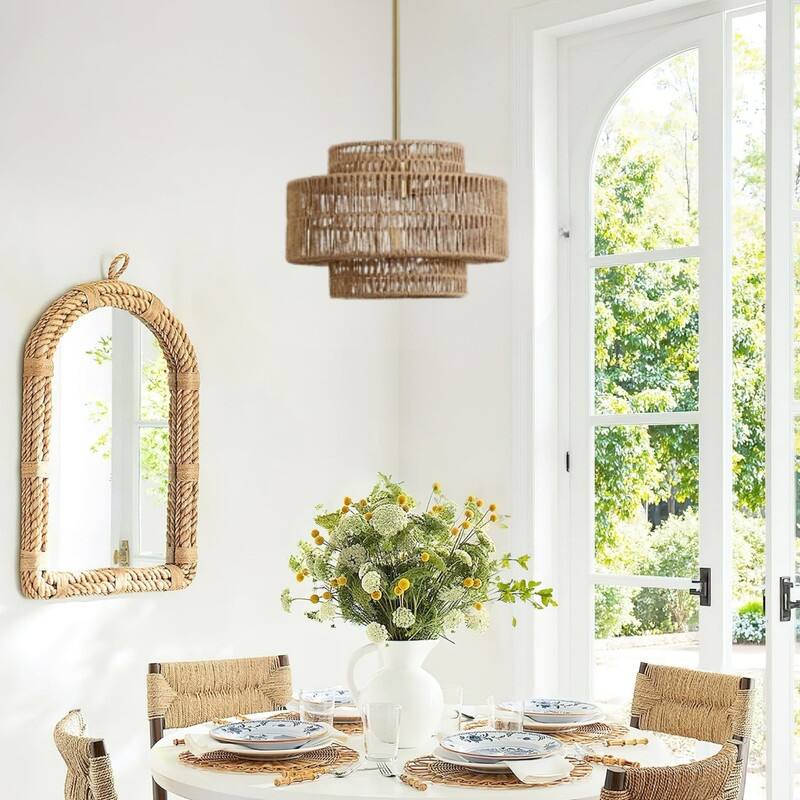 12.4” Dining light brown light fixture rattan pendant light