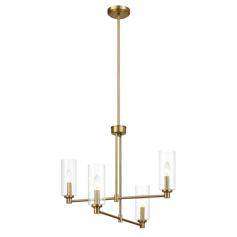 Four Lights Chandelier With Clear Ribbed Glass -Satin Brass