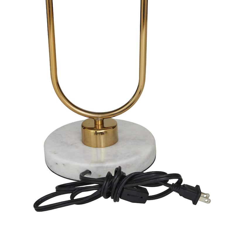 Metal Curved Orb 2 Light Room Table Lamp with White Glass Shades and Marble Base - Gold or Silver - Roche River Decor