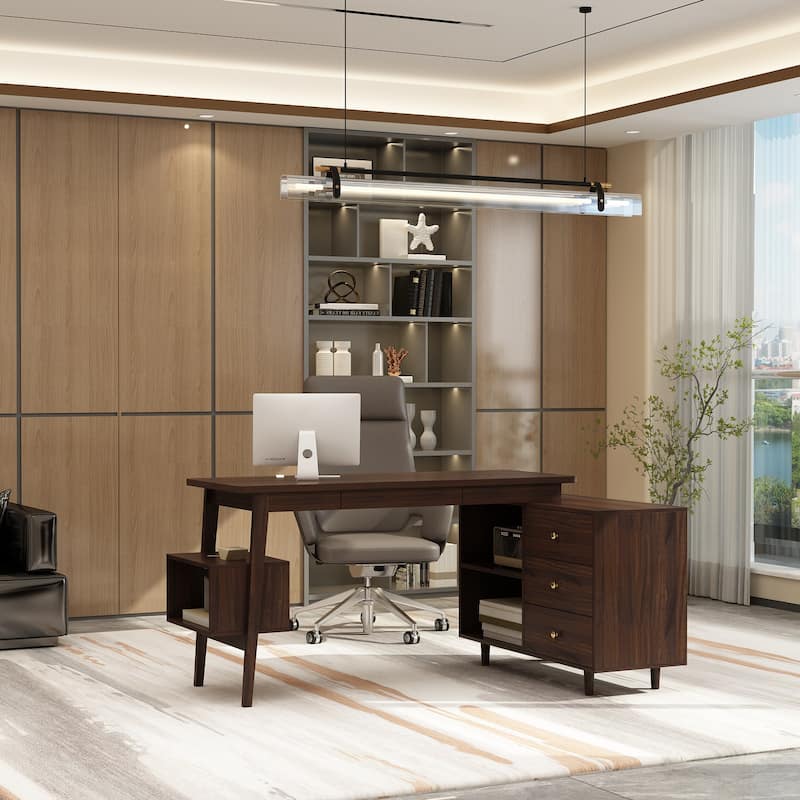 L-Shaped Computer Desk Storage Cabinet Large Executive Office Desk