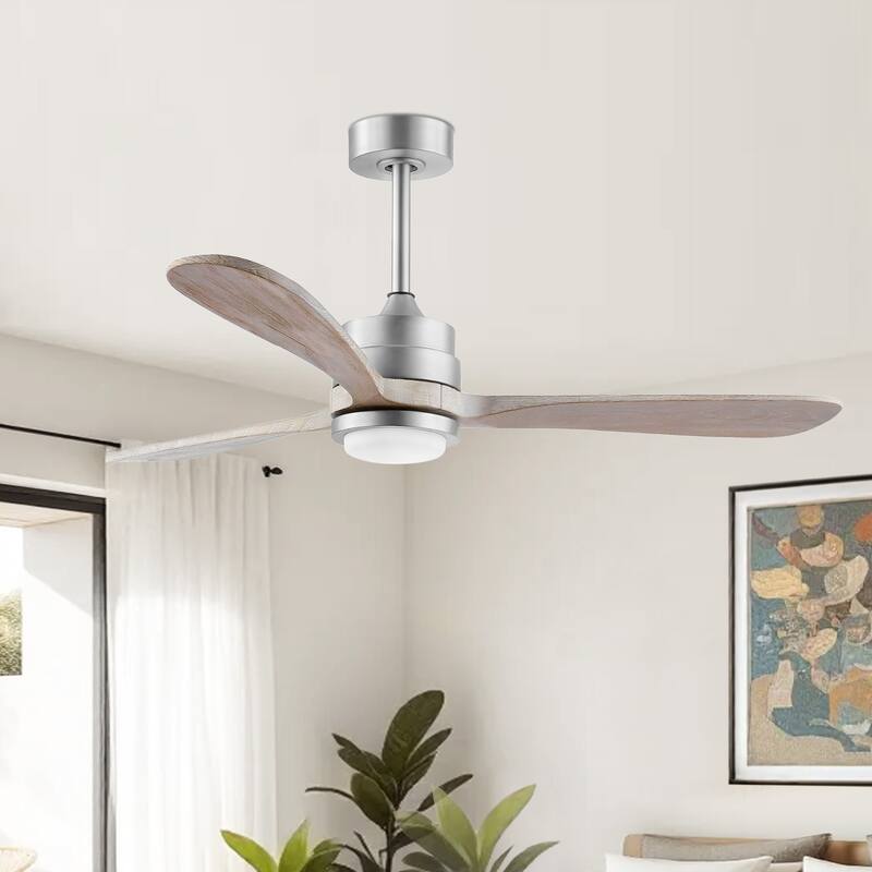 GetLedel 52" Solid Wood 3-Blade LED Ceiling Fan with Remote and Light - Nickel