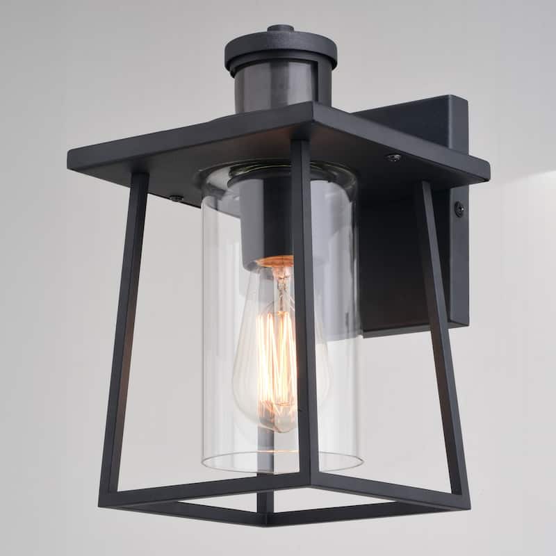 Geneva 7-in. W 1 Light Black Motion Sensor Dusk to Dawn Outdoor Wall Lantern Clear Glass - 7-in W x 11.25-in H x 7.75-in D