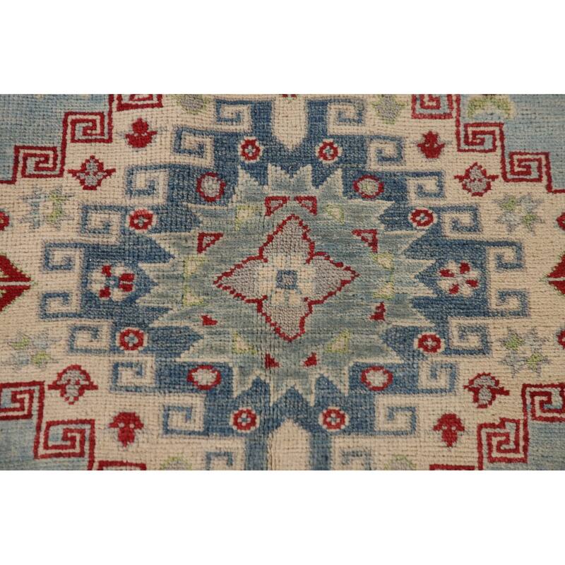 Light Blue Traditional Kazak Area Rug Hand-Knotted Wool Carpet - 6'9" x 9'4"