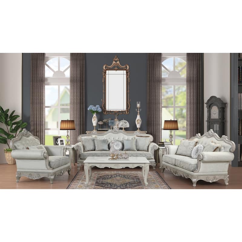 Traditional Style Loveseat Made With Wood In Silver