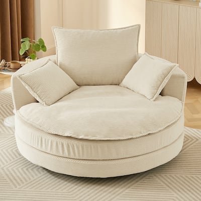 360° Swivel Sofa Chair Accent Barrel Chair with Dual-layer Cushion Design and 3 Removable Pillows