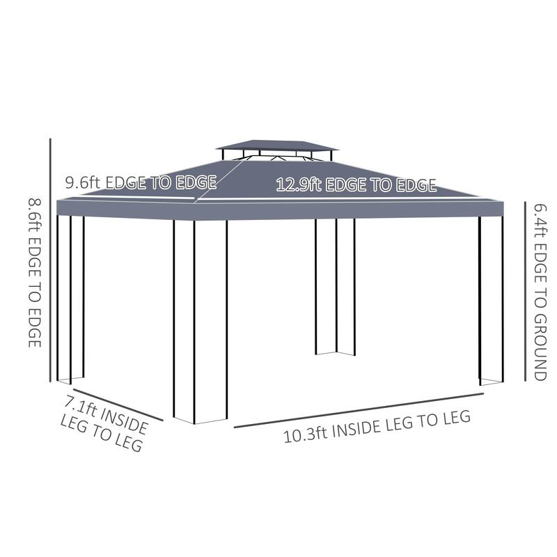 Outsunny 13' x 10' Patio Gazebo Outdoor Canopy Shelter with Double Vented Roof, Steel Frame for Lawn Backyard and Deck
