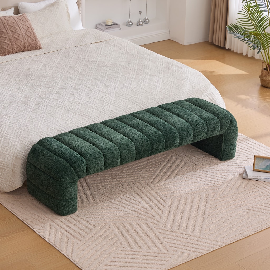 Modern Upholstered Bench Armless Bench End of Bed Bench, Green Ottoman Foot Stool for Living Room and Bedroom