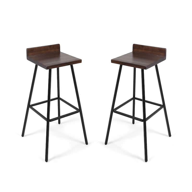 Roomfitters Industrial Metal Barstool Set with Wooden Seat and Backrest, Modern Design for Kitchen or Bar Counter, Set of 2