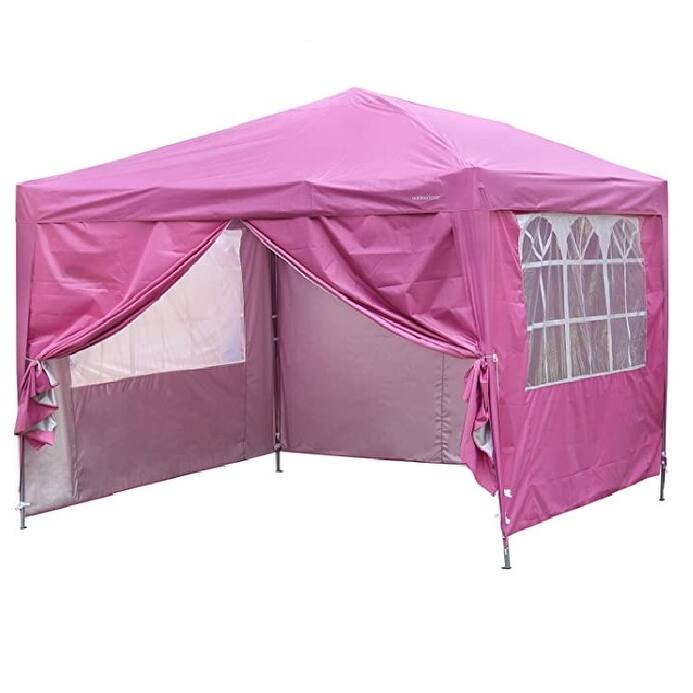 Zenova 10x10 Pop Up Canopy Tent Instant Folding Shelter With 4 Sidewalls with Free Mosquito Net - Pink