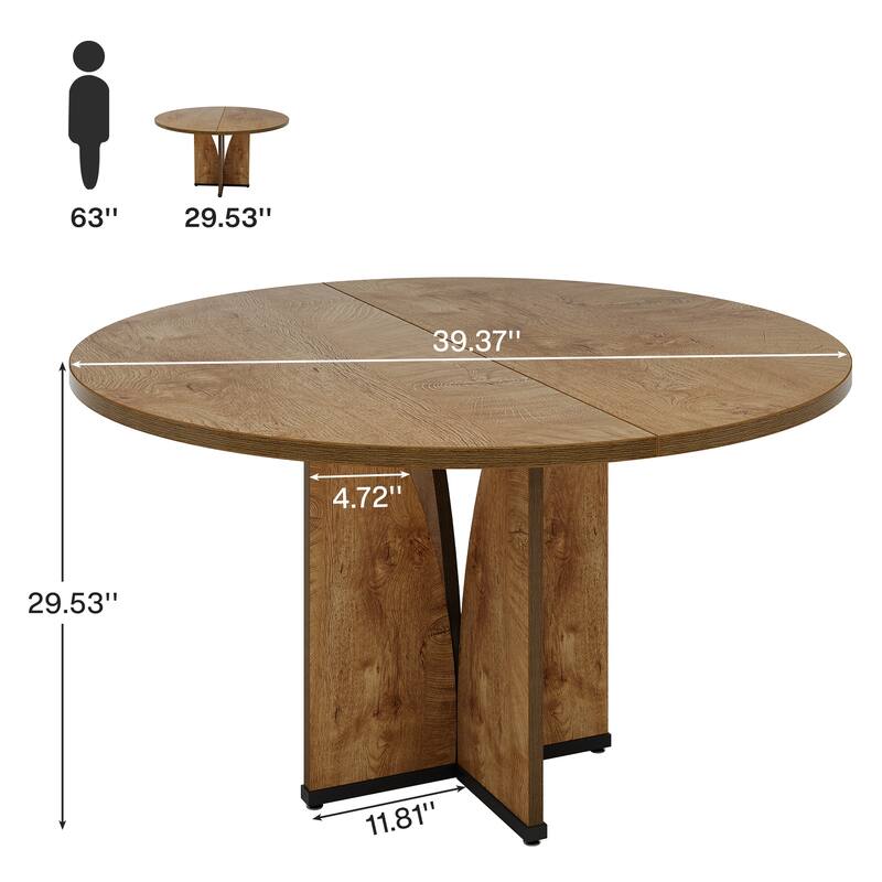 Wooden Large Dining Table, Round Kitchen Table for Dining/Living Room
