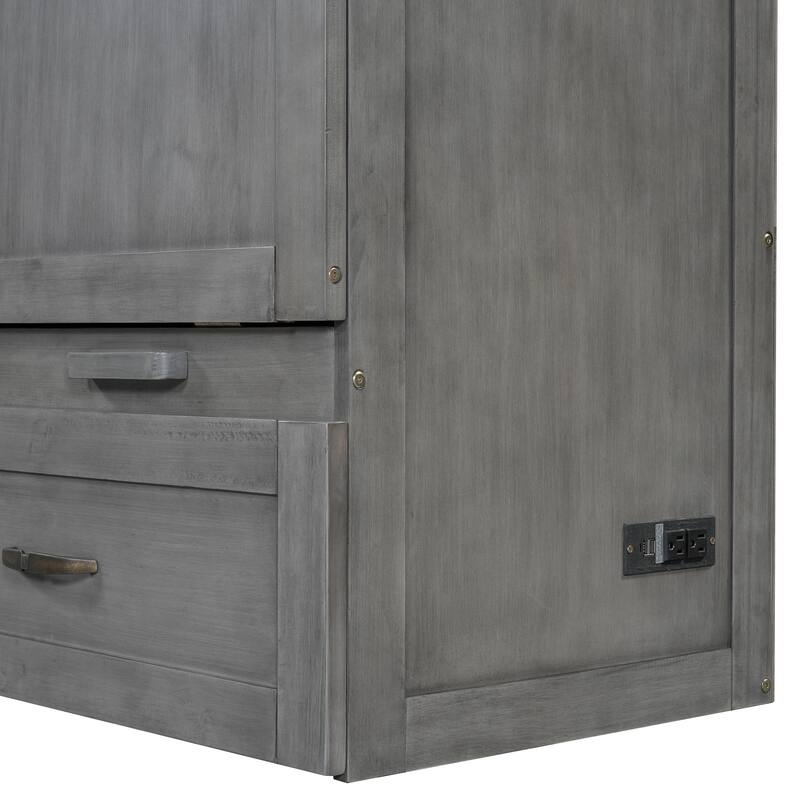 Space-Saving Design Murphy Bed with USB Ports, Large Drawers and Metal Handles