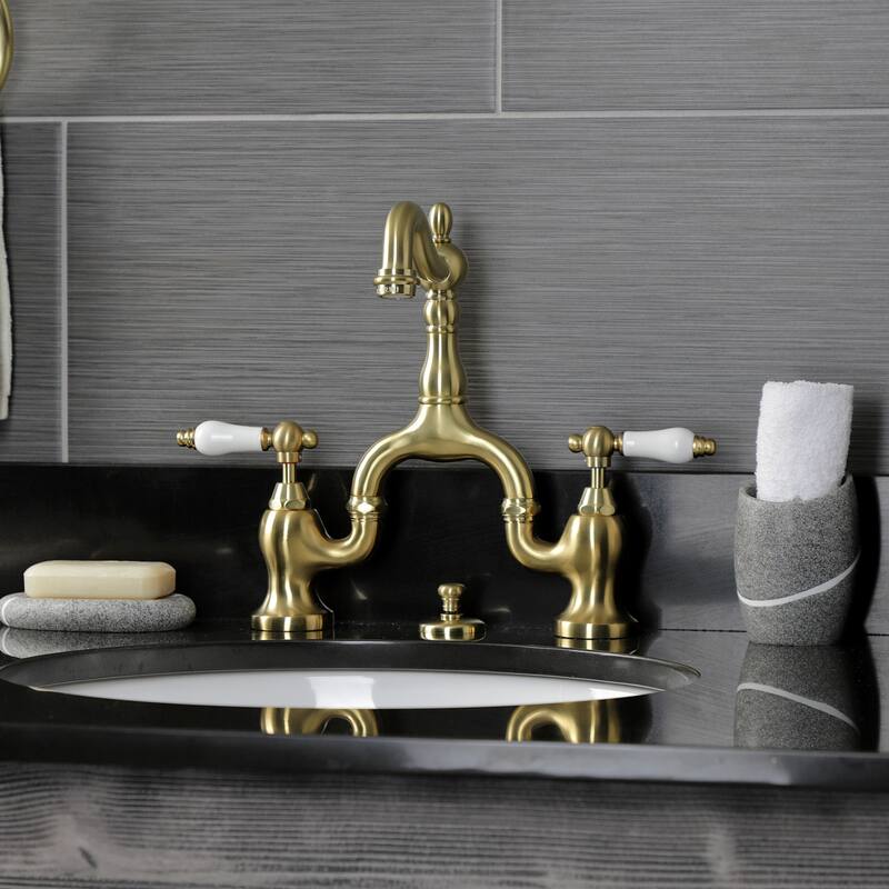 English Country Bridge Bathroom Faucet with Brass Pop-Up