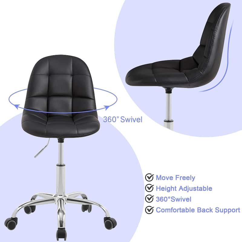 Javlergo PU Leather Armless Home Office Chair Height Adjustable 360° Swivel Computer Desk Chair with Wheels