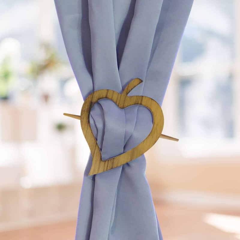 Set of 2 Wooden Heart Tieback Fjord Big Size - 8"L x 5.7"W x 0.8"D