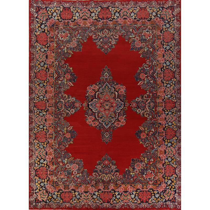 Red Sarouk Persian Large Rug Handmade Wool Carpet - 10'7" x 13'7"