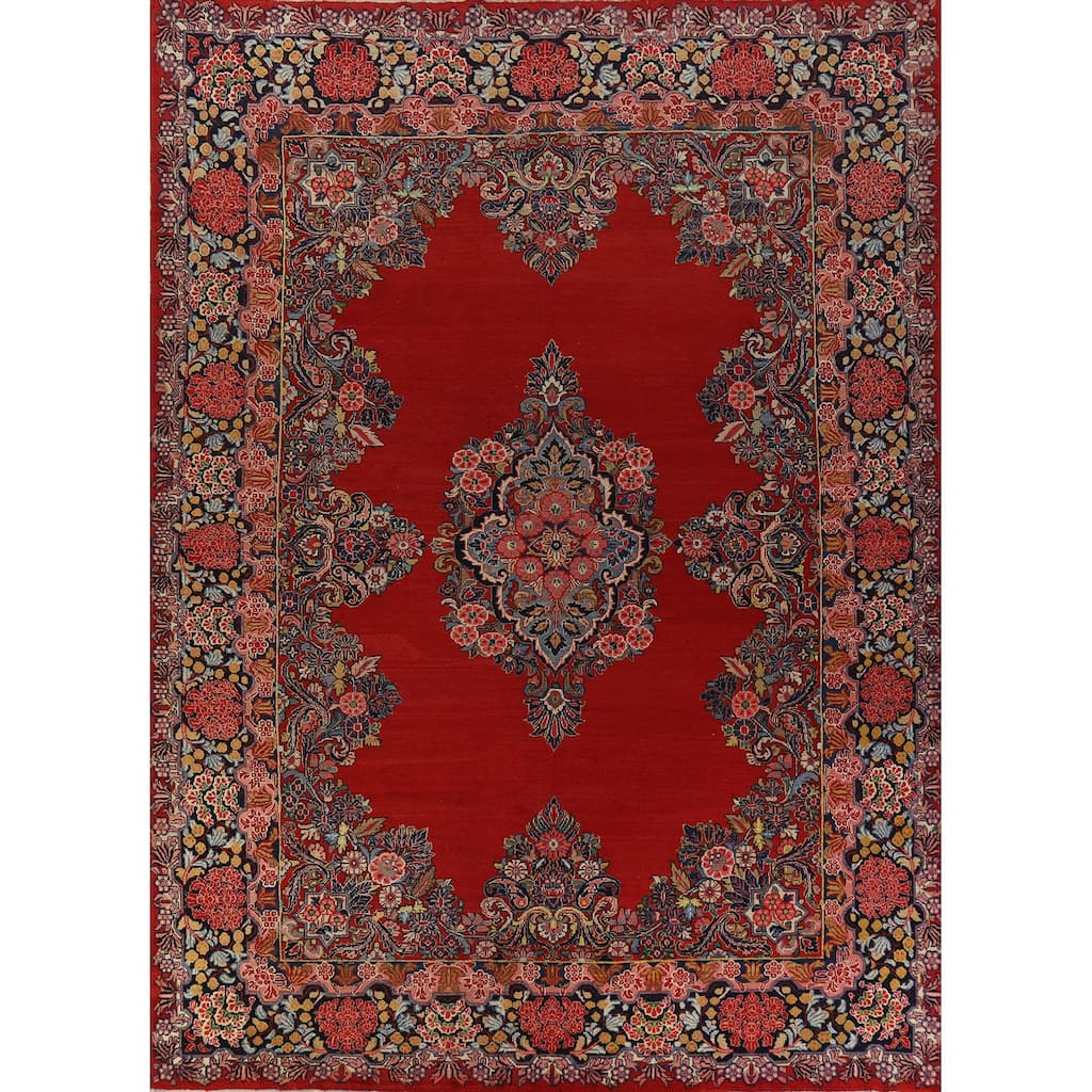 Hand Knotted Oriental 100% Wool Carpet Traditional Floral Red Sarouk Area Rug - 13' 7'' X 10' 7''