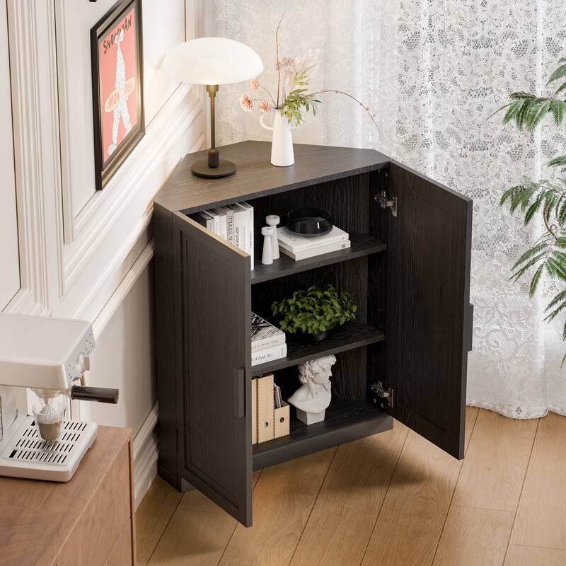 Corner Cabinet Wooden Corner Storage Organizer Cabinet with Adjustable Shelves