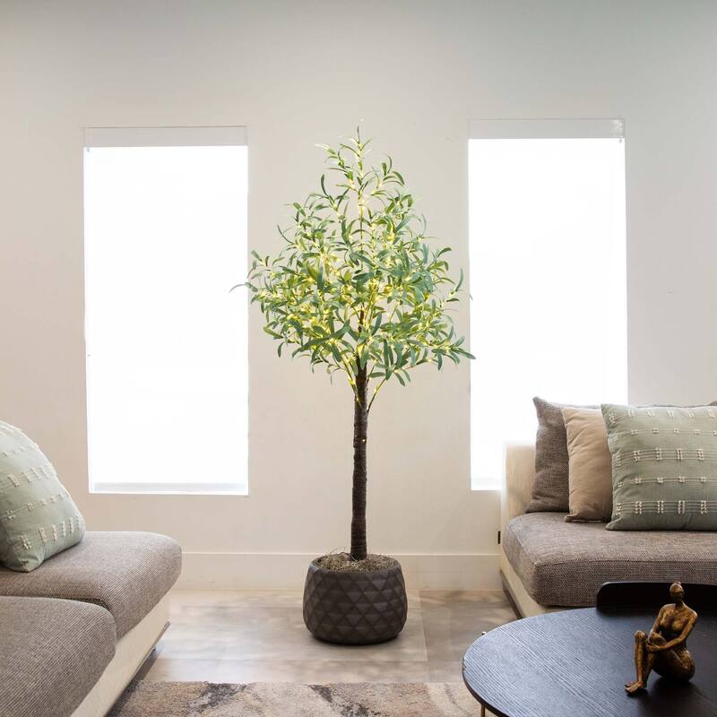 Pre-Lit Artificial Olive Tree - 5' - Warm White LED Lights