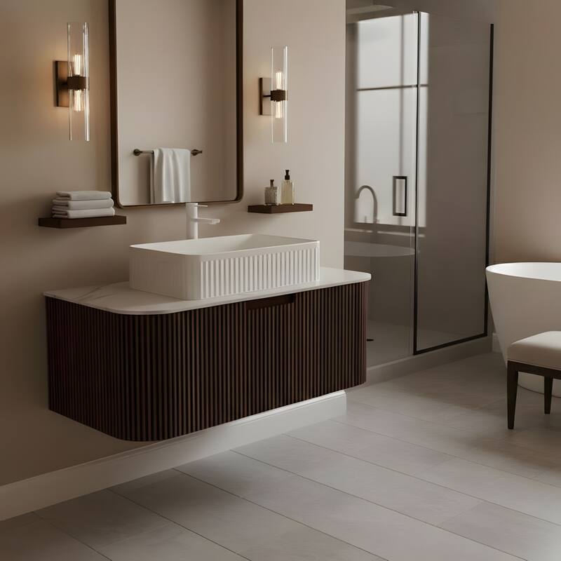 Wall Mounted Bathroom Vanity with White Rectangular Ceramic Basin