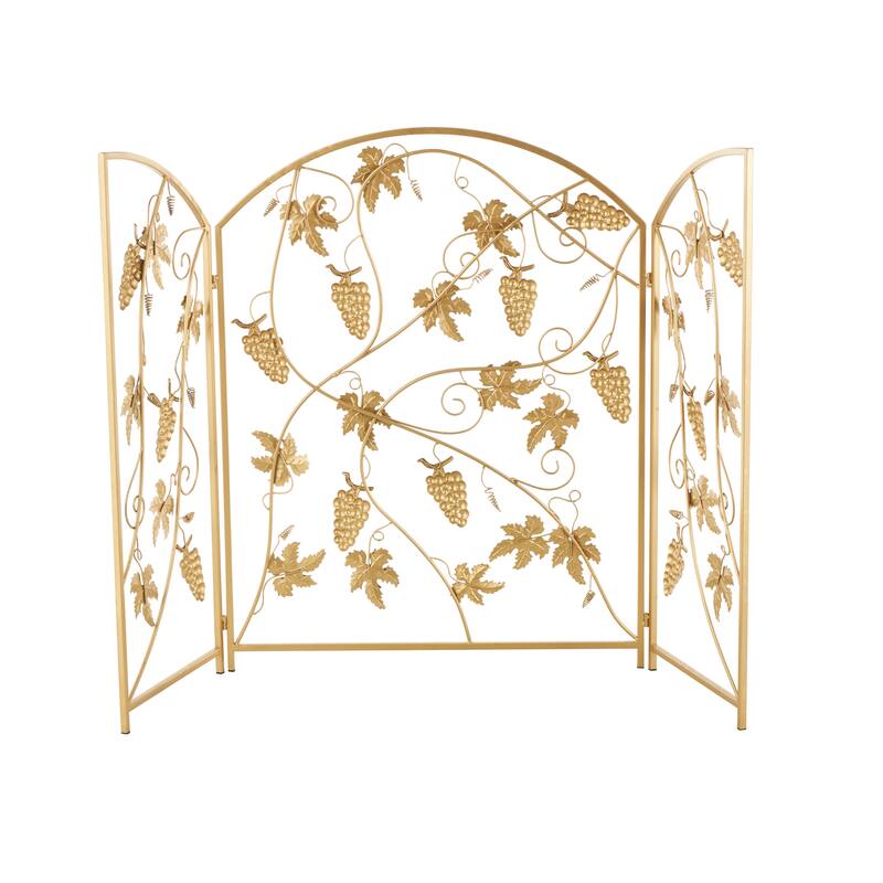 Gold Metal Foldable 3 Panel Fruit Living Room Fireplace Screen with Leaf Accents