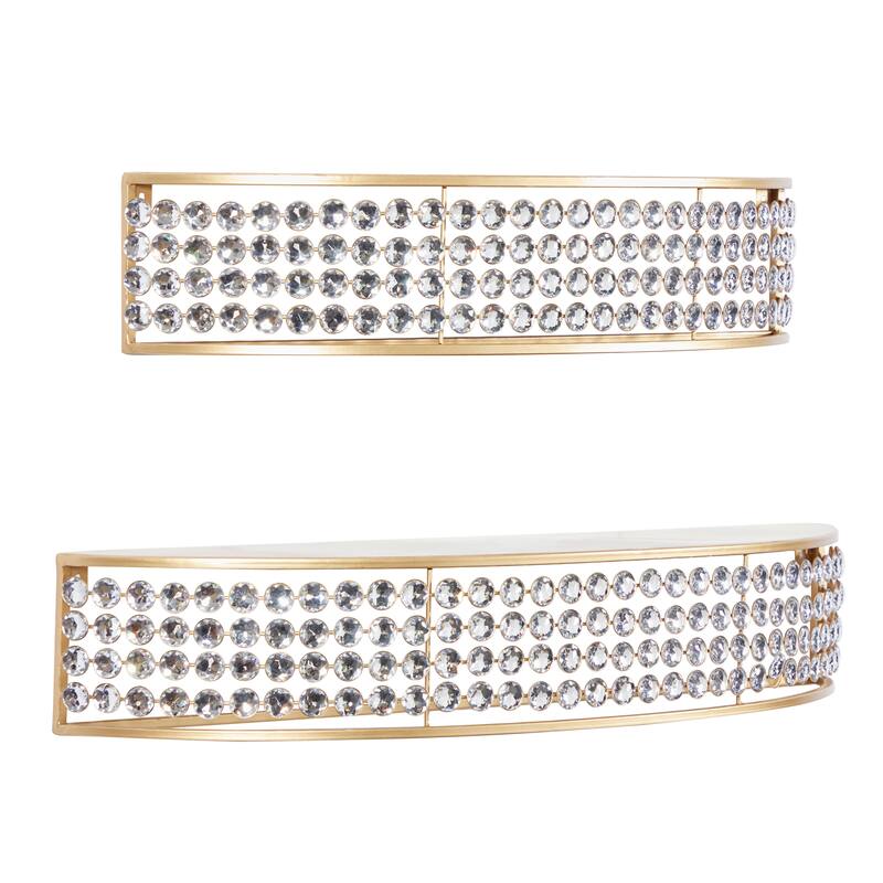Metal Half-Moon Wall Shelf with Crystal Embellishments - Set of 2 Gold - Roche River Decor - 7"W x 28"L x 5"H