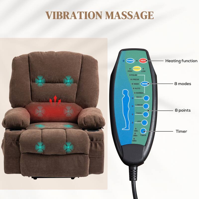 Power Lift Recliner Chair Sofa With Vibration Massage And Heat - Brown