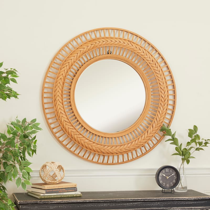 Metal Handmade Intricately Weaved Wall Mirror - Brown - Roche River Decor - 2"W x 36"L x 36"H