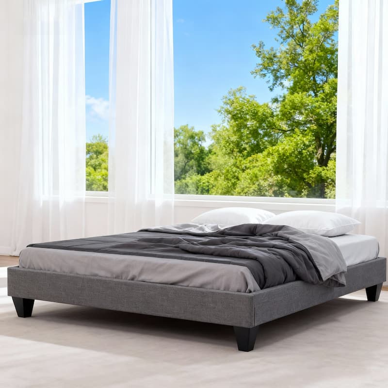 13" Modern Grey Queen Platform Bed Frame, No Headboard Design
