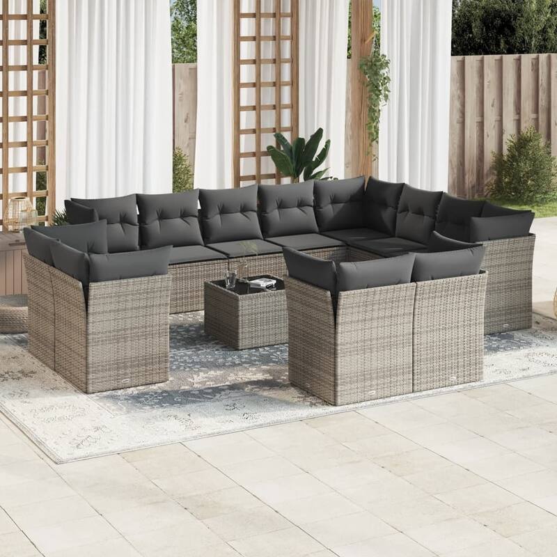vidaXL Garden Sofa Set Grey PE Rattan, Powder-Coated Steel, Tempered Glass - 21.7 x 21.7 x 14.6