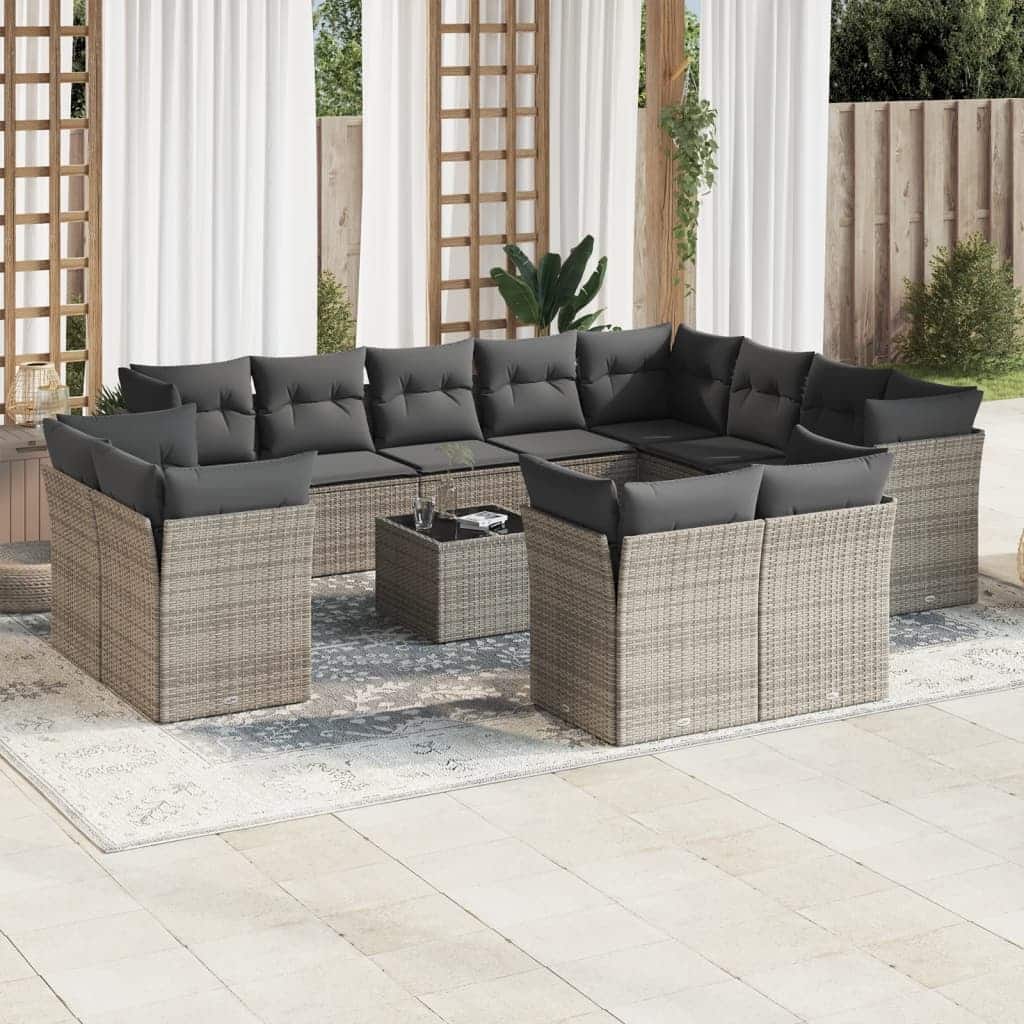 vidaXL Garden Sofa Set Grey PE Rattan, Powder-Coated Steel, Tempered Glass - 21.7 x 21.7 x 14.6