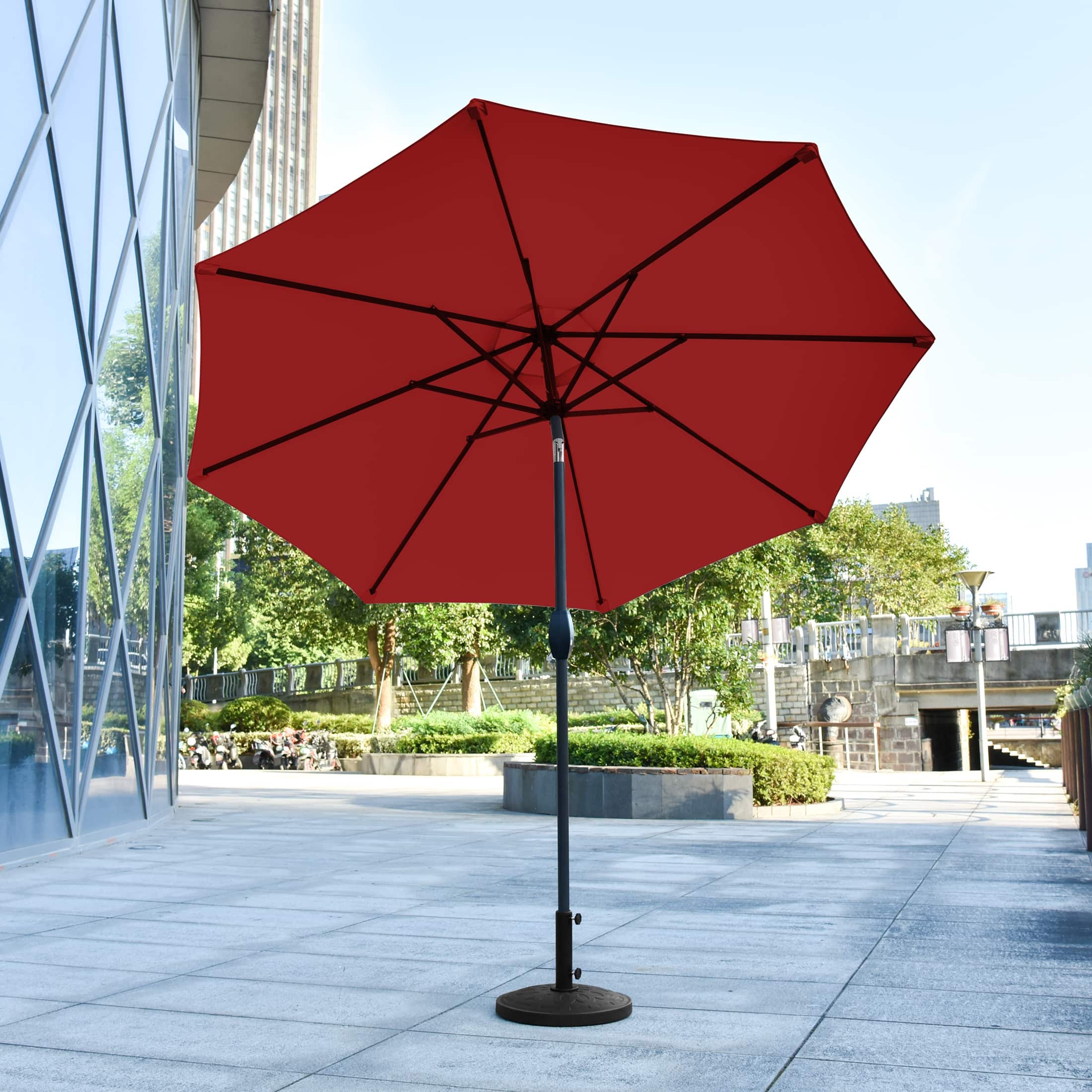 amada 9 ft aluminum patio umbrella with tilt & crank 9-Foot Outdoor -Hexagonal Basic Push-Tilt Enjoy the sunshine and scenery while keeping cool with this 9 Ft steel Outdoor Patio Table Umbrella Tempera 9 Foot Self-Tilting Patio