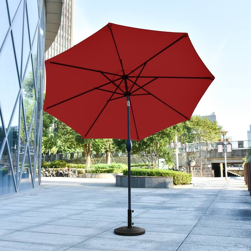 9 Ft Aluminum Patio Umbrella with Decorative Base - Red