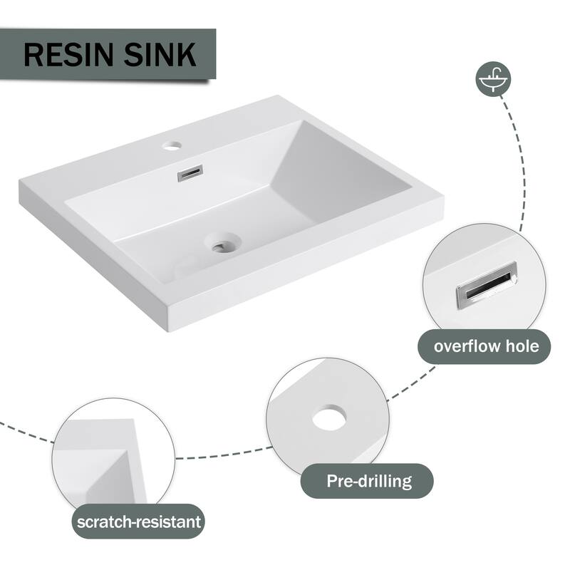 24" Freestanding Bathroom Vanity with Resin Sink & 2 Soft-Close Cabinet Doors (KD-Packing)