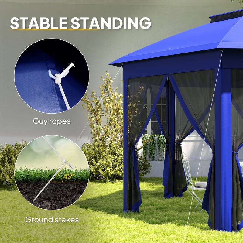 Dark Blue-Black Steel Polyester Hexagon Pop-Up Outdoor Gazebo Tent - Eave Height: 6.6'