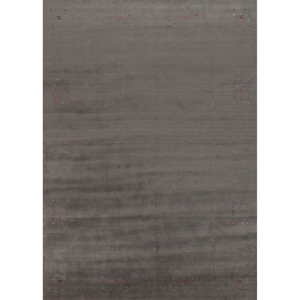 Hand Knotted Oriental 100% Wool Carpet Tribal Tribal Greys & Charcoal Gabbeh Area Rug - 12' 1'' X 9' 1''