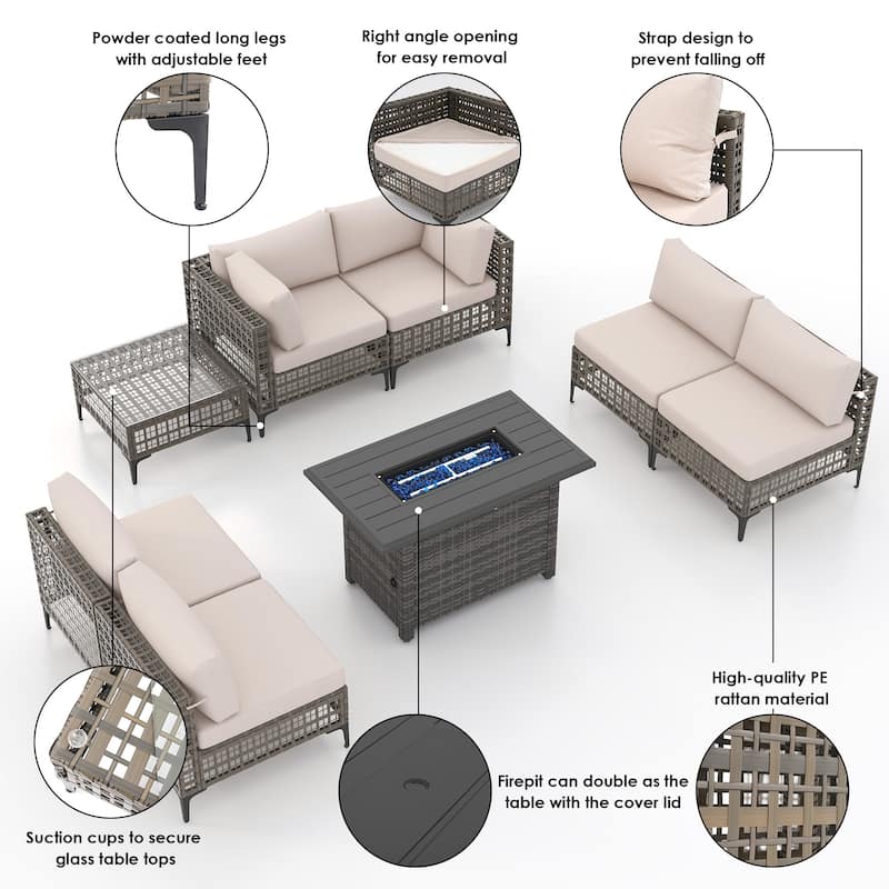 6 - Person Outdoor Sectional Seating Group with Fire Pit