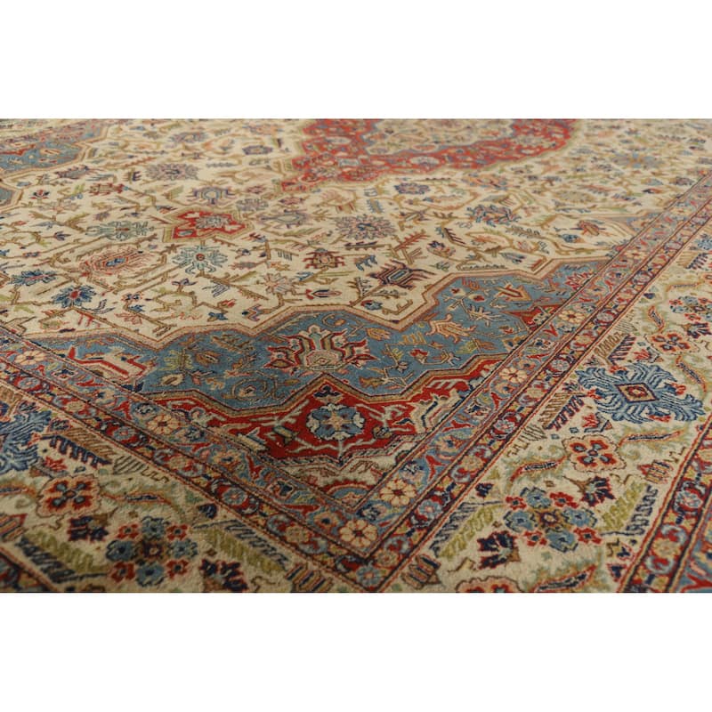 Vegetable Dye Yazd Persian Area Rug Hand-Knotted Wool Carpet - 6'10" x 10'7" - 6'10" x 10'7" - Ivory/Beige