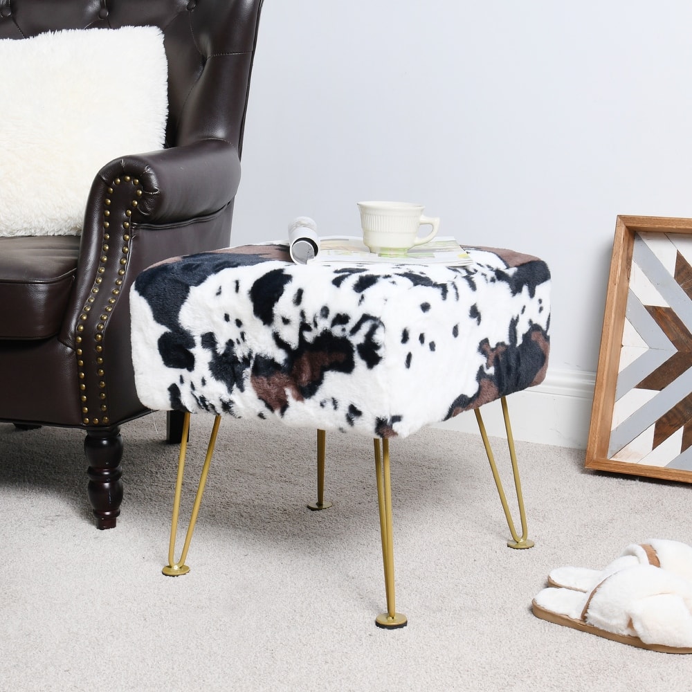 Home Soft Things Cow Flower Type Ottoman Bench with Gold Metal Legs