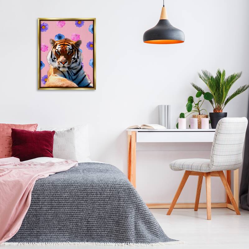 Stupell Floral Safari Tiger Framed Floater Canvas Wall Art Design By Marcus Prime
