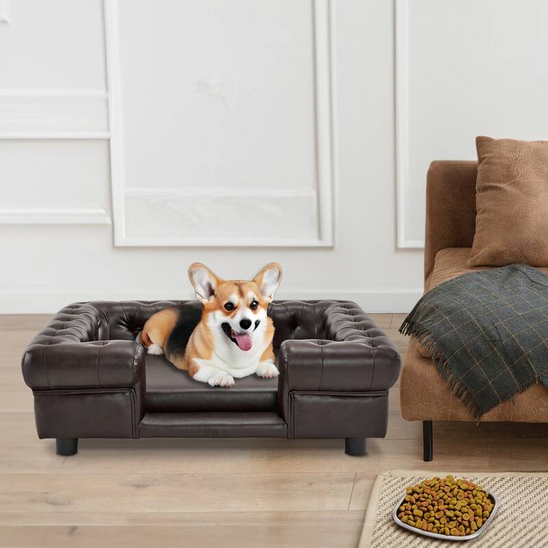 MCombo Pet Sofa Bed with Small Stairs, Faux Leather 6321 - 38.2" x 30.3"