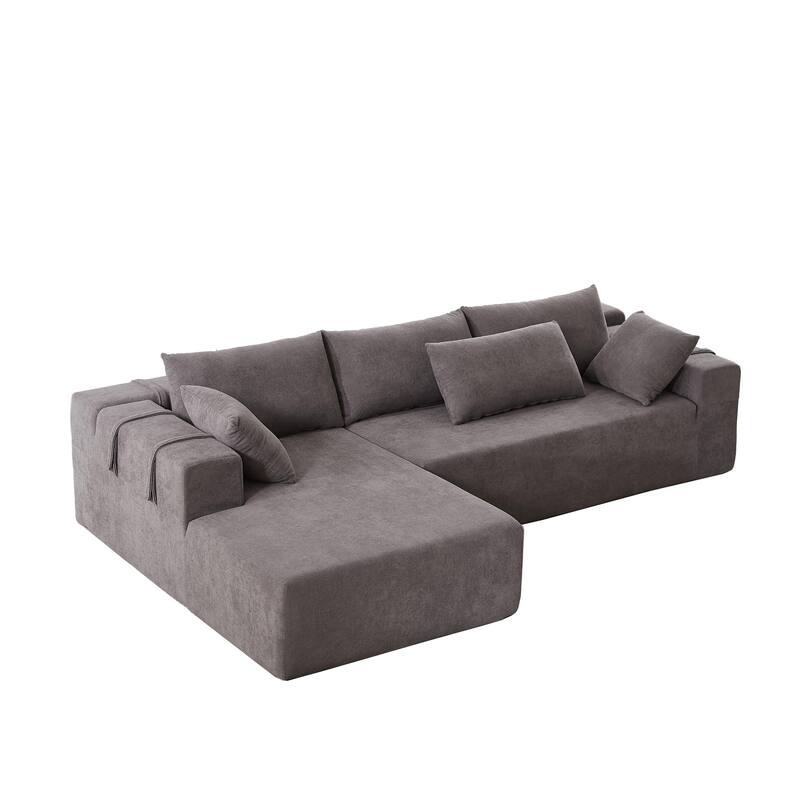 108" Chenille L-Shaped Sectional Sofa with 6 Pillows