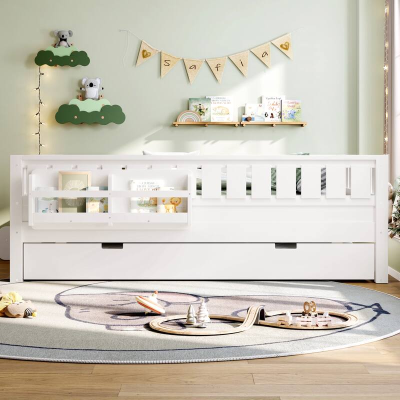Full with Built-in Bookshelves and Small Staircase, High-Quality Safety Rails, and Trundle