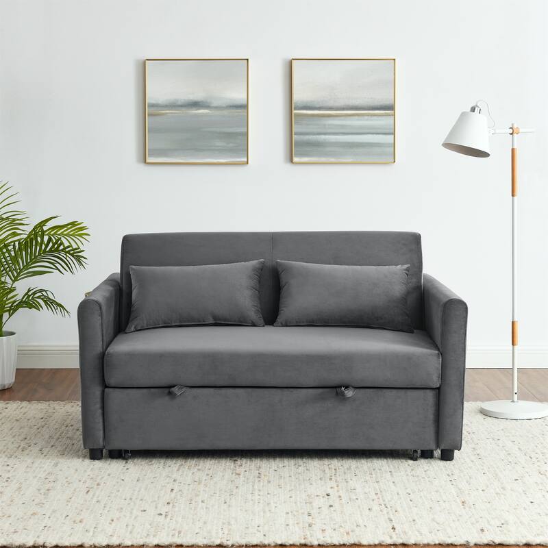 Convertible Sofa Bed, Versatile Velvet Double Sofa with Pull out Bed