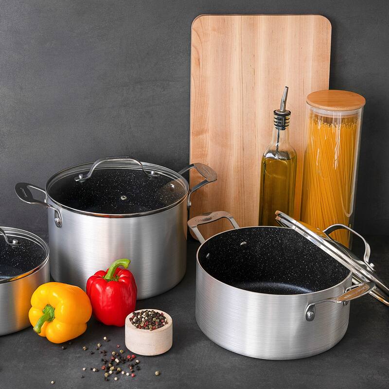 Granitestone Silver 5 QT Nonstick Stock Pot with Glass Lid